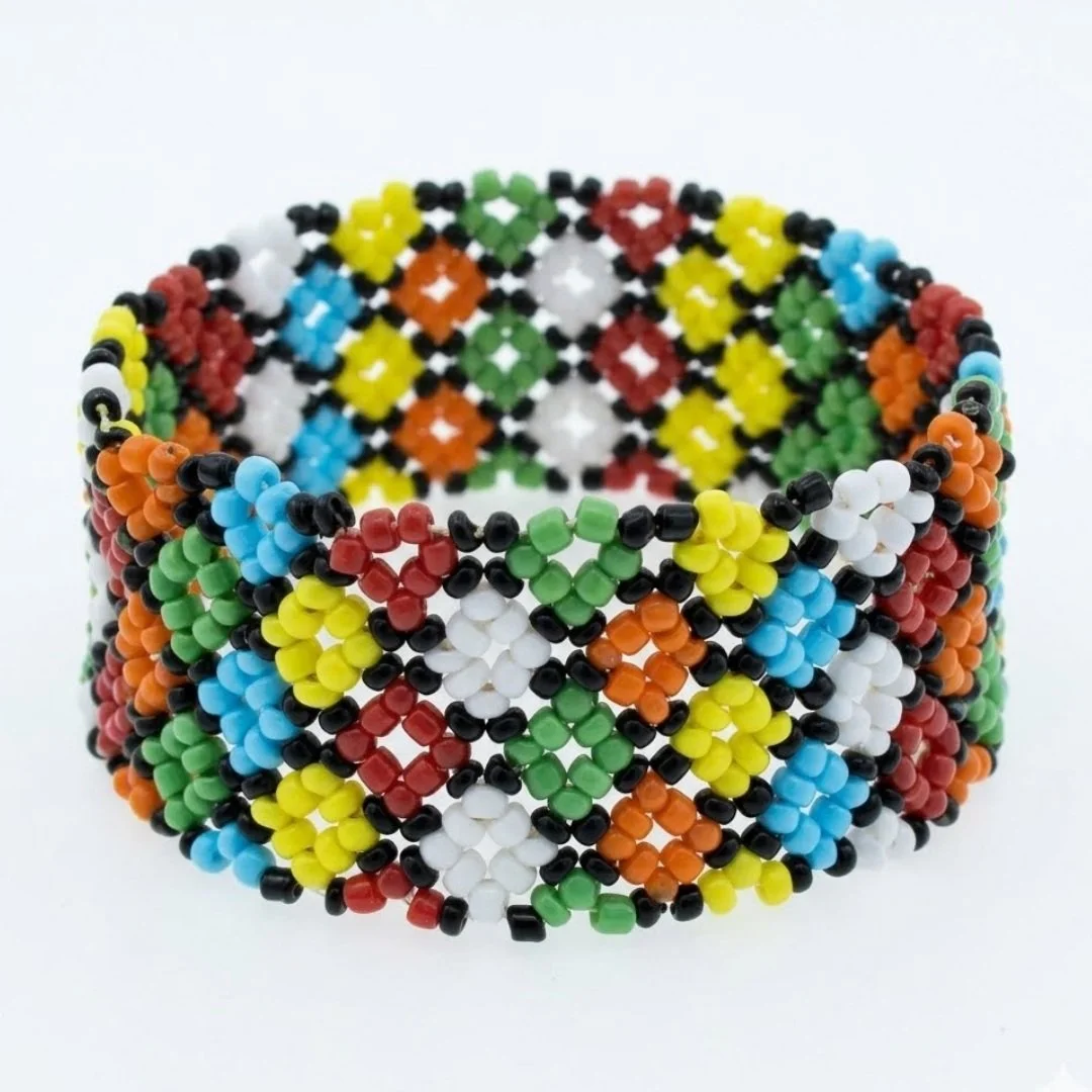 Hamar Tribe Wide Beaded Cuff Bracelet Authentic Ethiopian African Tribal Jewelry