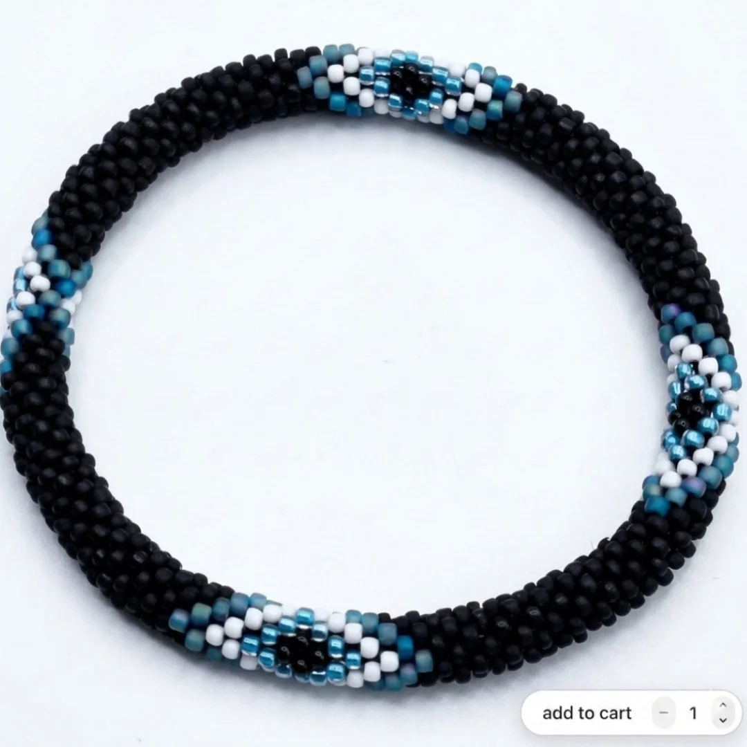 Black Evil Eye Crochet Rope Bracelet Glass Seed Bead Roll On Bangle Protection