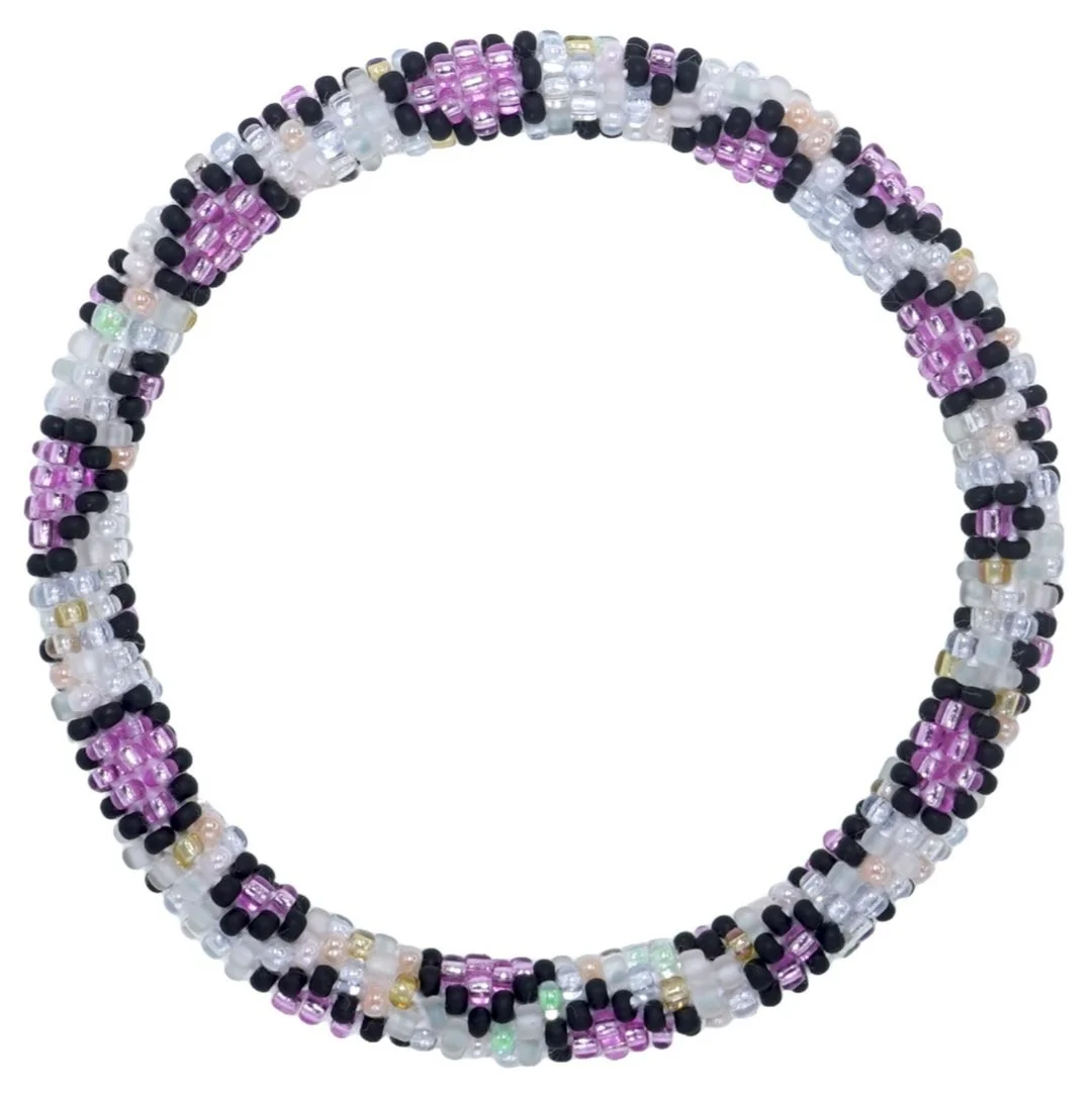 Handmade Beaded Roll On Bracelet Glass Seed Bead Crochet Bangle Purple Black
