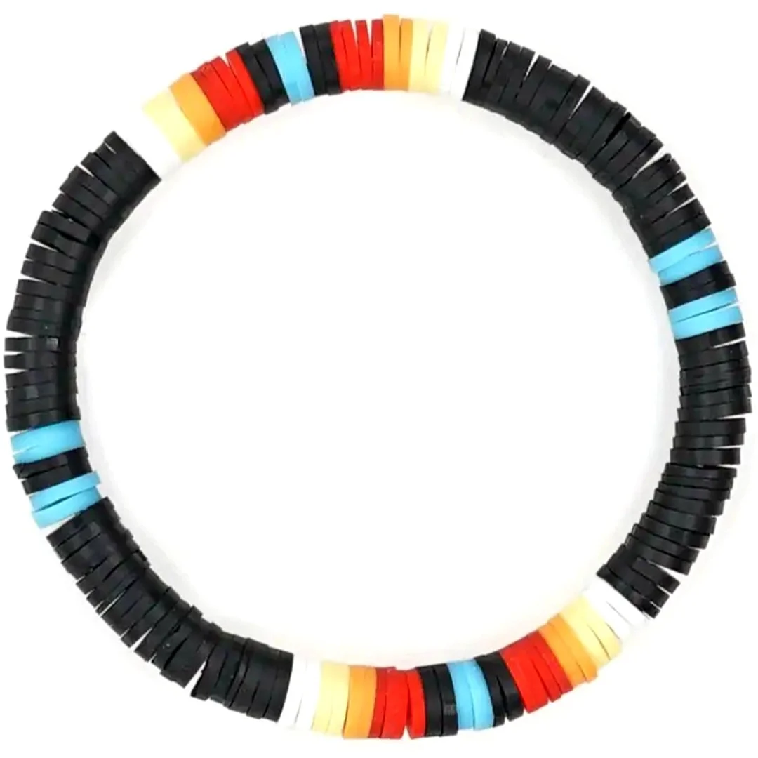 Heishi Beaded Bracelet Colorful Polymer Clay Disc Stacking Boho Beach Jewelry