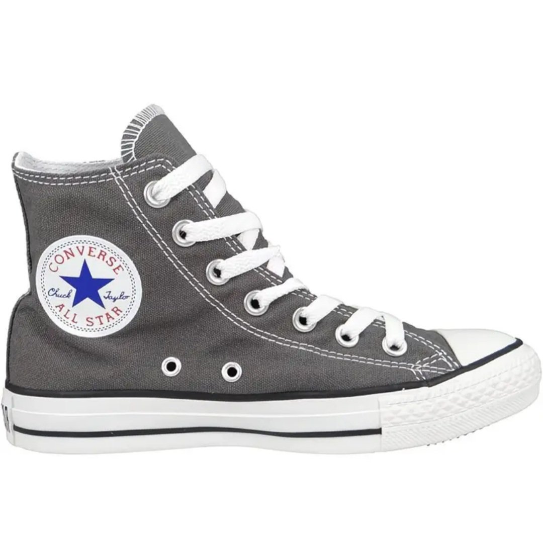 A black and white Converse All Star Chuck Taylor high-top sneaker.