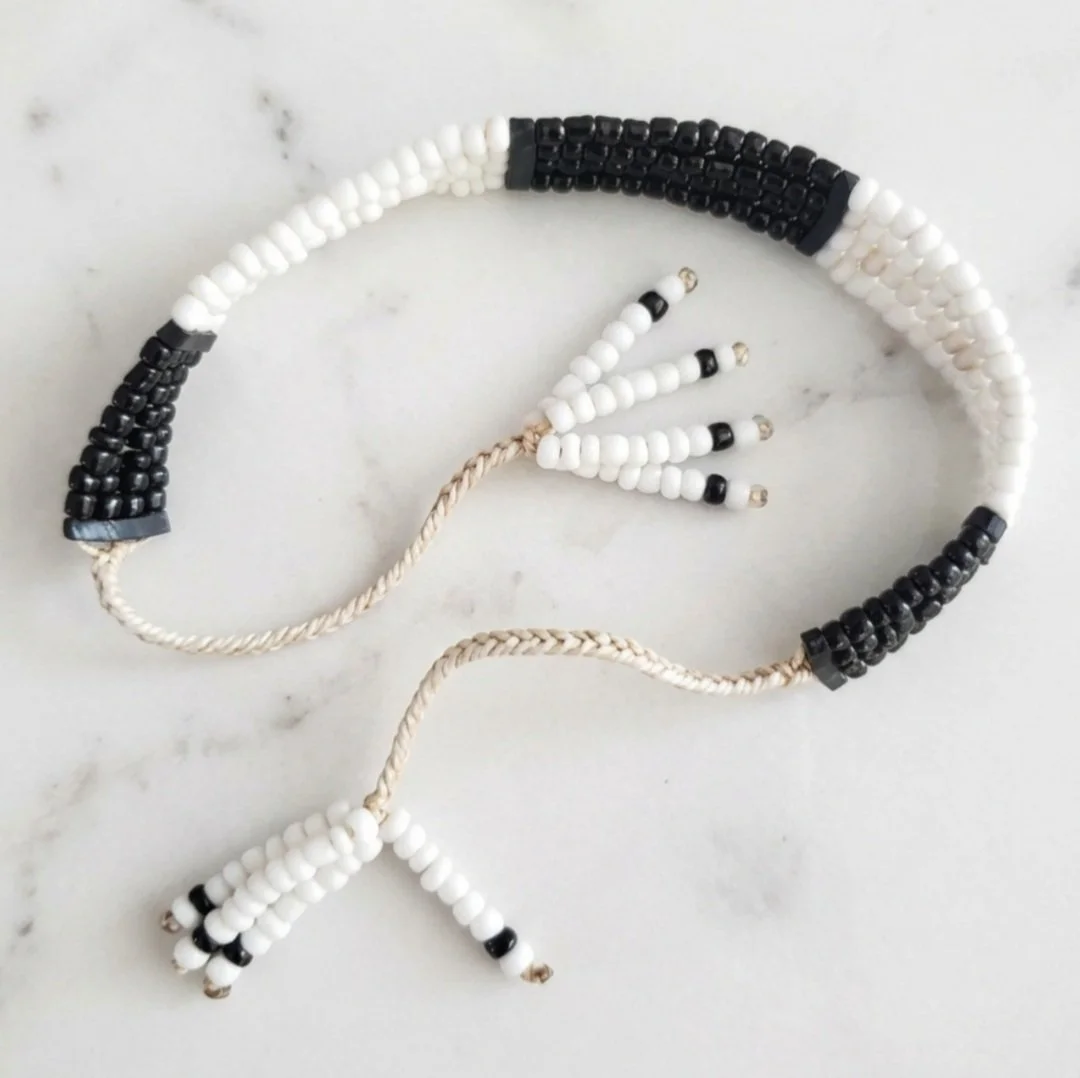 Authentic Hamar Tribe Beaded Cuff Bracelet Ethiopian Omo Valley Black White Art