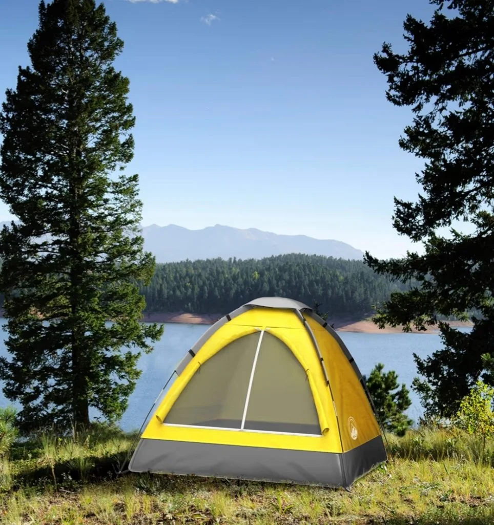 Wakeman 2 Person Dome Tent Yellow Camping Backpacking Hiking Rain Fly Carry Bag