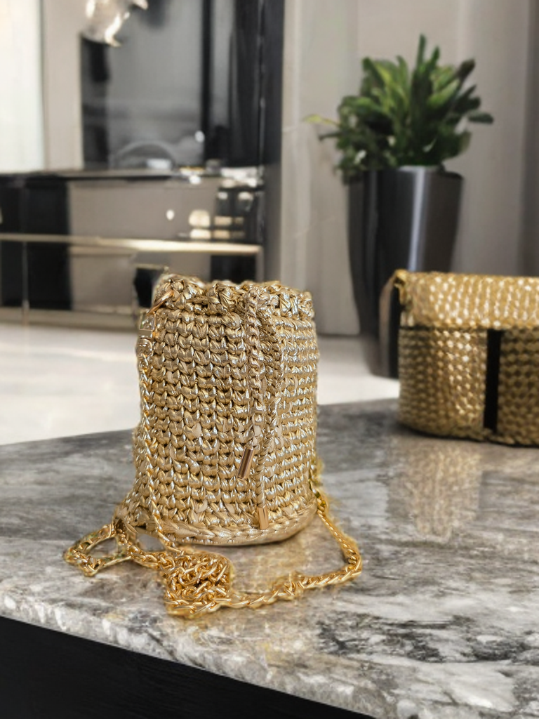 Golden Elegance Crochet Bag
