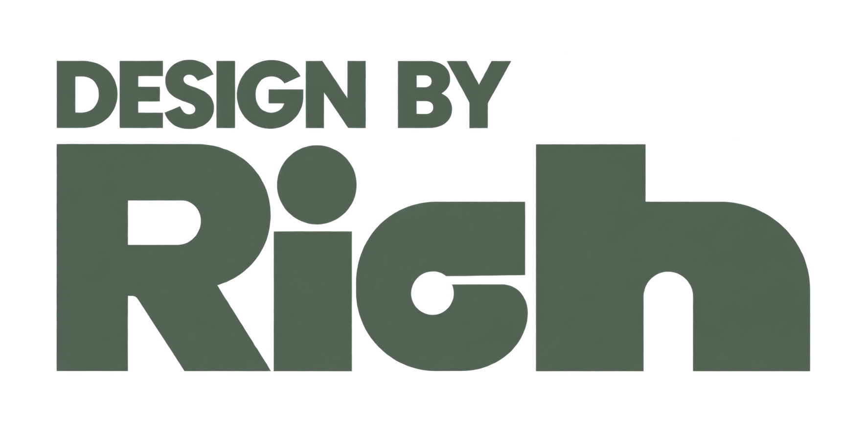 Text graphic reading 'Design by Rich' with large stylized block letters in green.