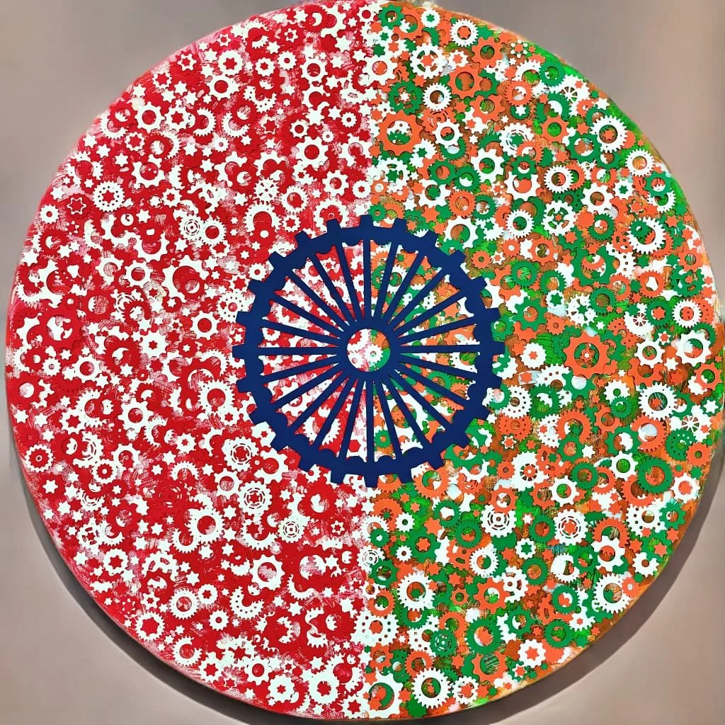 Red White Safron Green Gears GearArt Paper Art Canvas Abstract