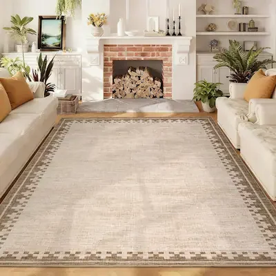 Large Area Rug, Border Design Carpet for Living Room, Heavy Duty Indoor Mat for Dining Room, Non Shedding Floor Cover