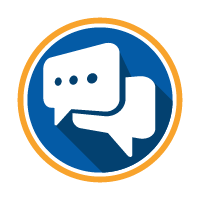 Icon of two speech bubbles, one overlapping the other, inside a circular border.