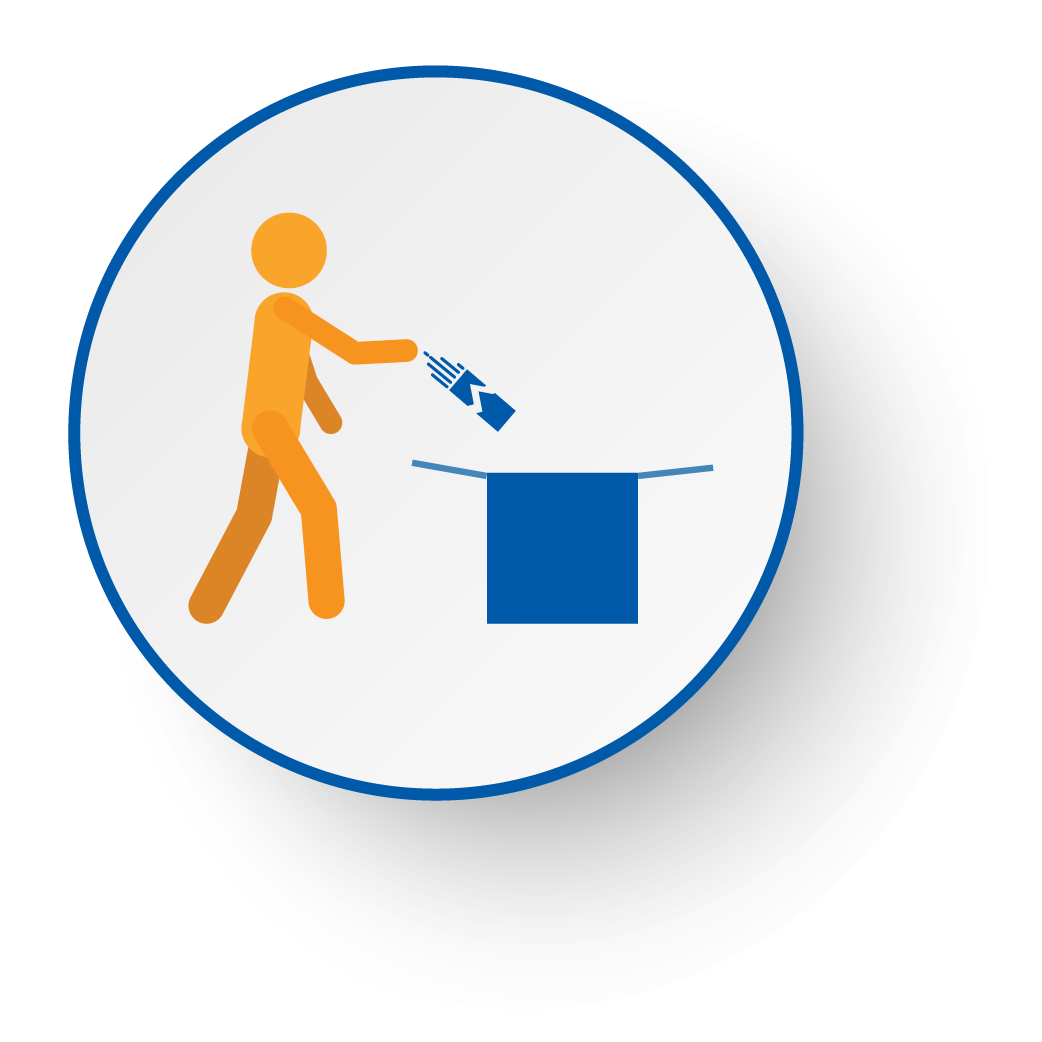 A simplified illustration showing a person placing an object into a box.