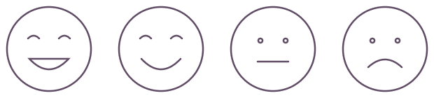 Four smiley face icons showing different facial expressions from happy to sad.