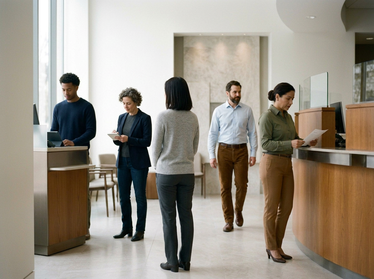 Customers in a bank branch