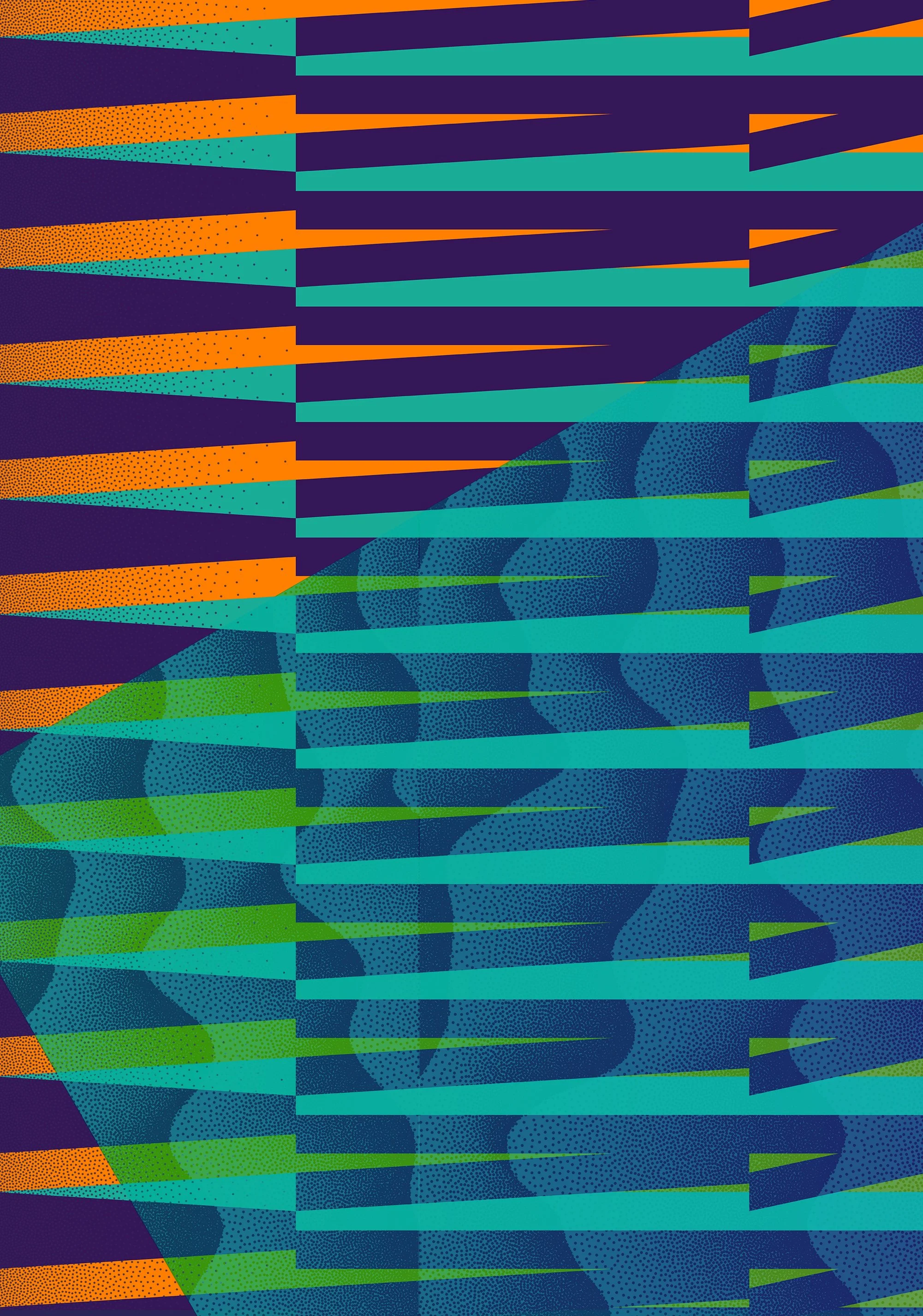 Abstract geometrisch patroon met lijnen en kleuren in blauw, groen, oranje en paars. SOENDA, Elevation Events, Utrecht