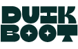 Logo met de woorden 'DUTCH BOOT' in stoere, blauwe letters op een zwarte achtergrond.