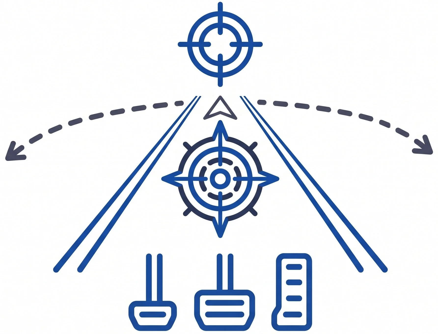 Illustratie van verschillende boor- en zaagsystemen, inclusief een kruisvormig richtkruis en cirkelvormige sjablonen, bedoeld voor precisieboor- en zaagwerk.