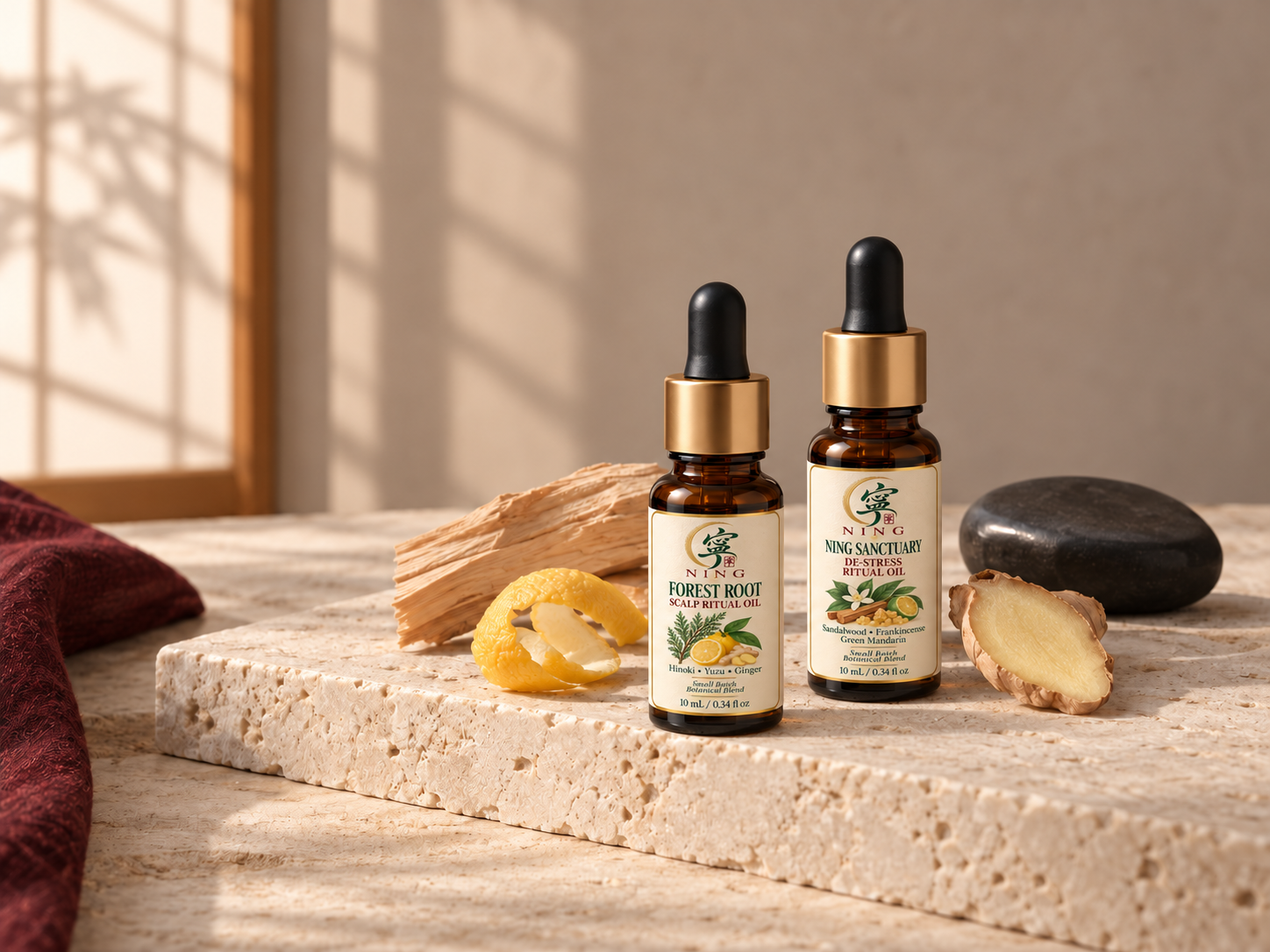 Ning Sanctuary essential oil blends for facial and scalp rituals