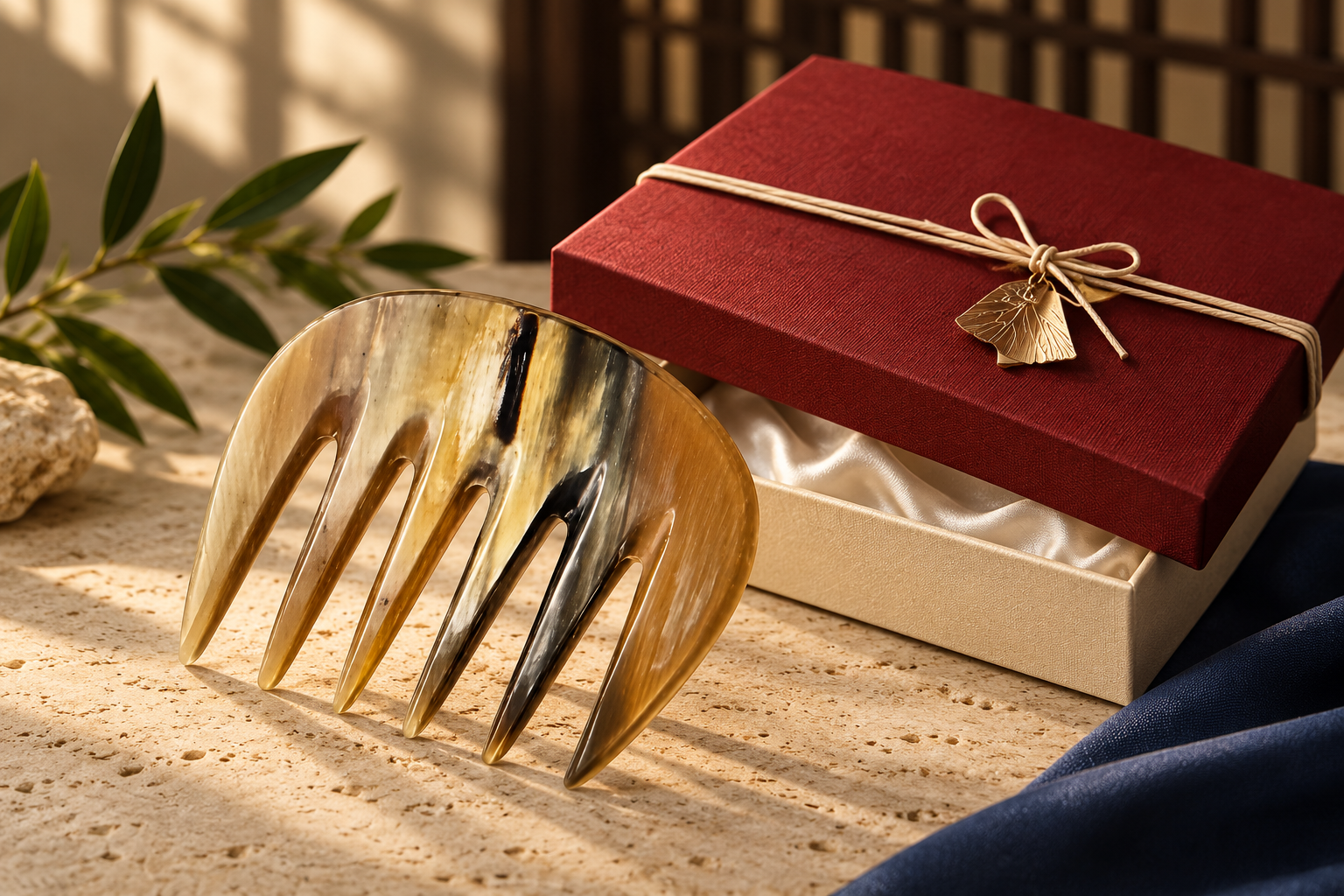 Traditional horn comb with gift box for scalp wellness rituals