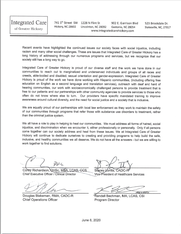 A statement from the CEO and Executive Staff on recent events...Recent events have highlighted the continued issues our society faces with social injustice, including racism and many other social challenges. These are issues that Integrated Care of …