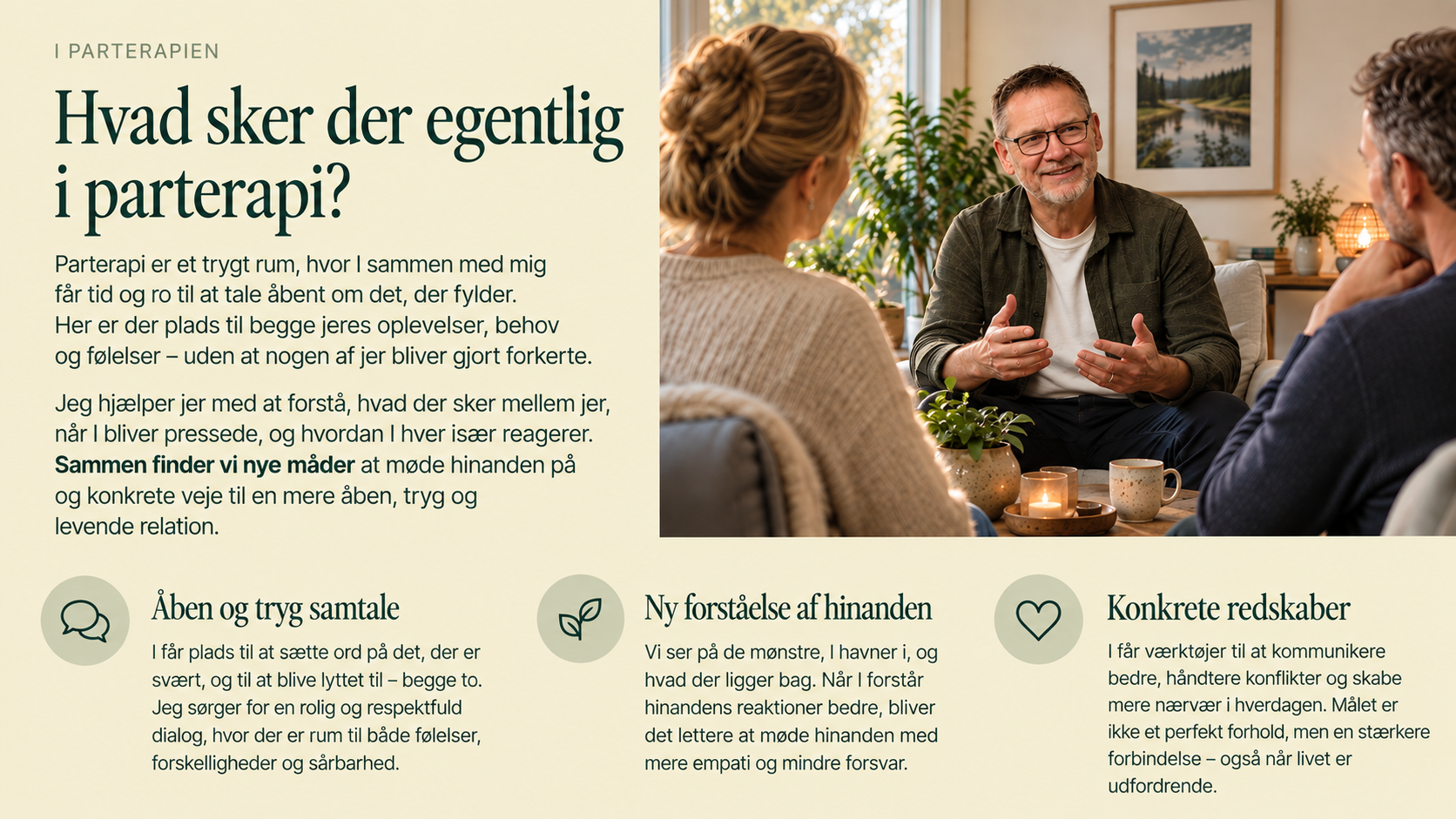 Parterapi i Aarhus med psykoterapeut Steen Lindskrog i samtale med et par