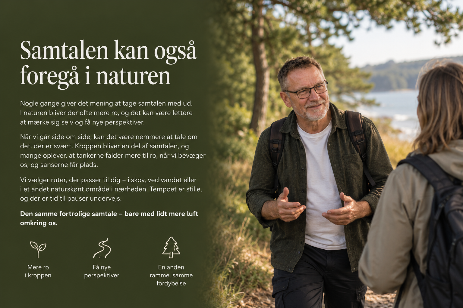 Psykoterapeut Steen Lindskrog på samtalevandring i naturen ved Aarhus