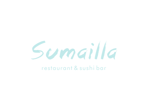 Logotipo del restaurante y bar de sushi Sumailla en fondo negro