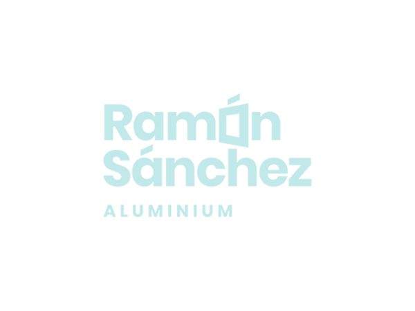 Logotipo de Ramón Sánchez Aluminum en fondo negro, con texto en color azul claro.