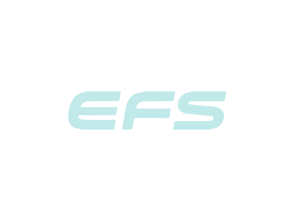 Logotipo con letras EFS en color azul claro sobre fondo negro.