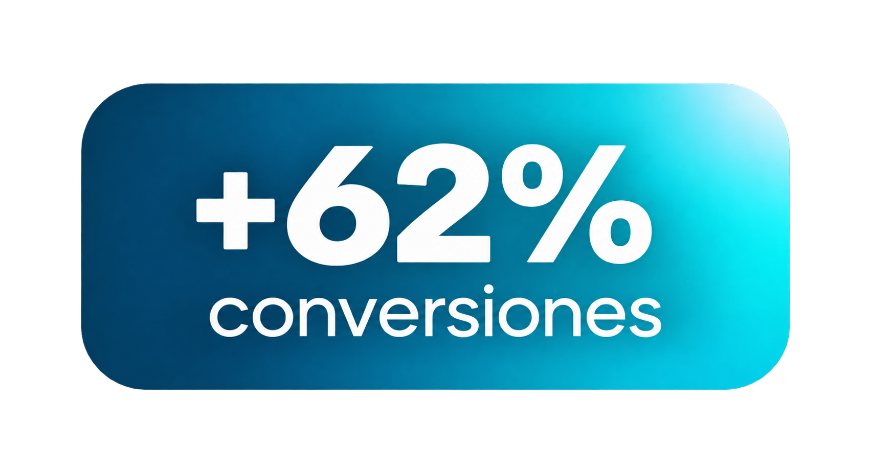 Gráfico azul con texto que indica un aumento del 62% en conversiones.