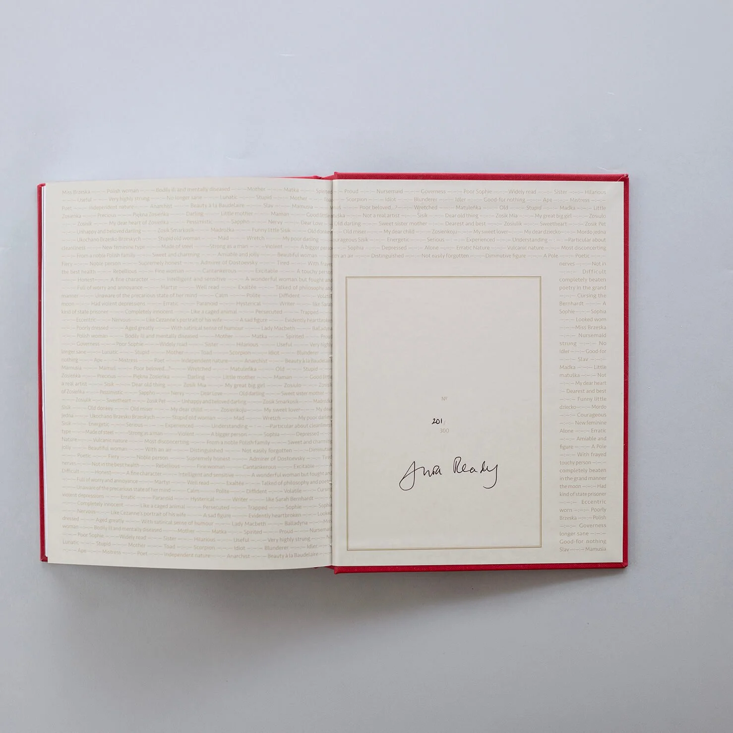 Open I Also Fight Windmills photobook showing handwritten archival text and a small handwritten inscription.