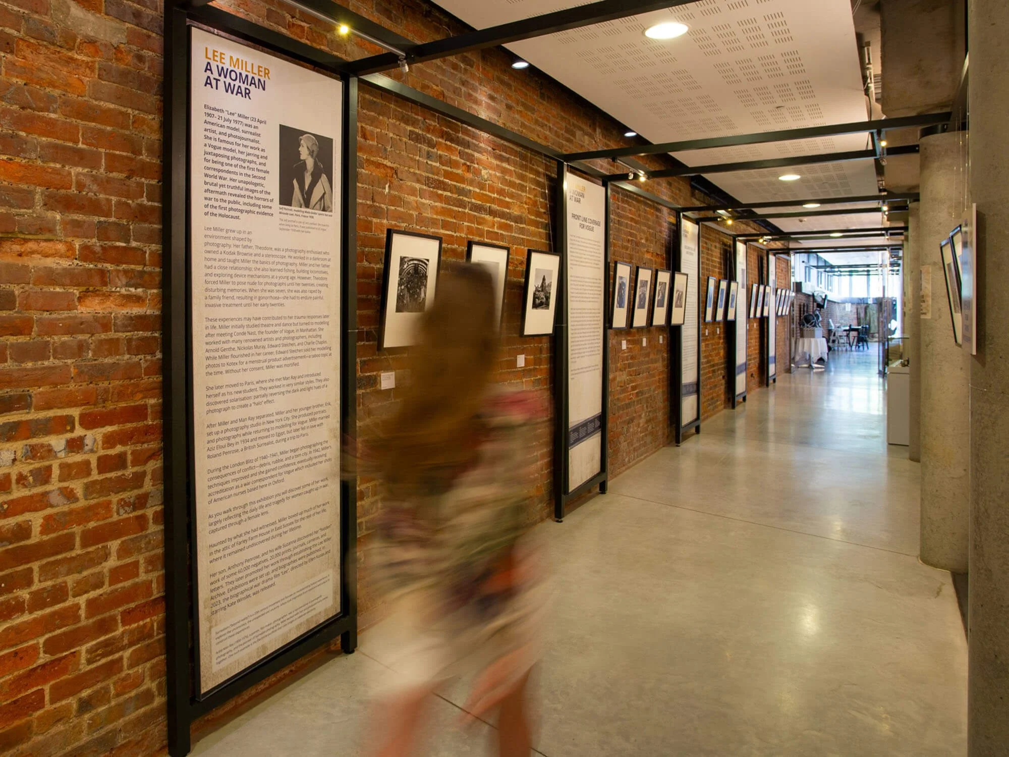 Installation view of Lee Miller: A Woman at War at the Soldiers of Oxfordshire Museum.