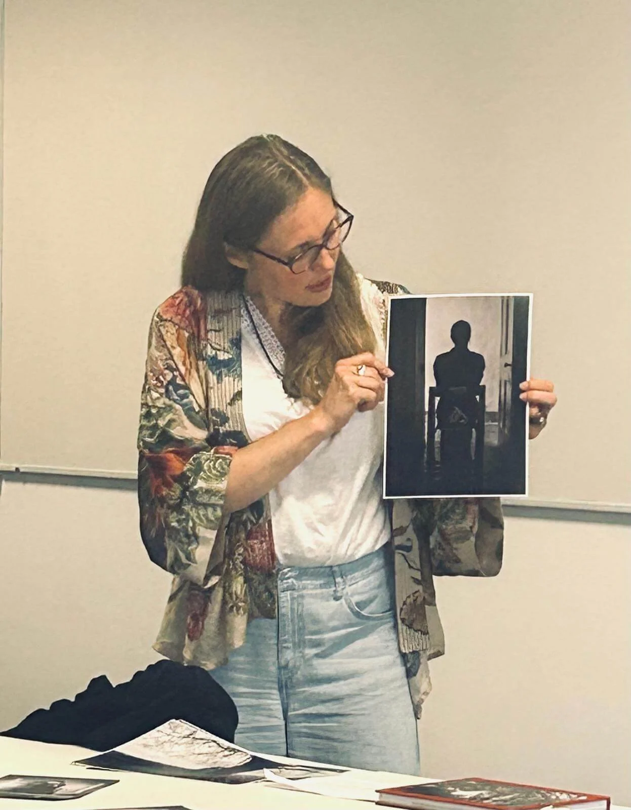 Ania Ready discussing a photograph during the Writing with Images workshop at the University of Essex.
