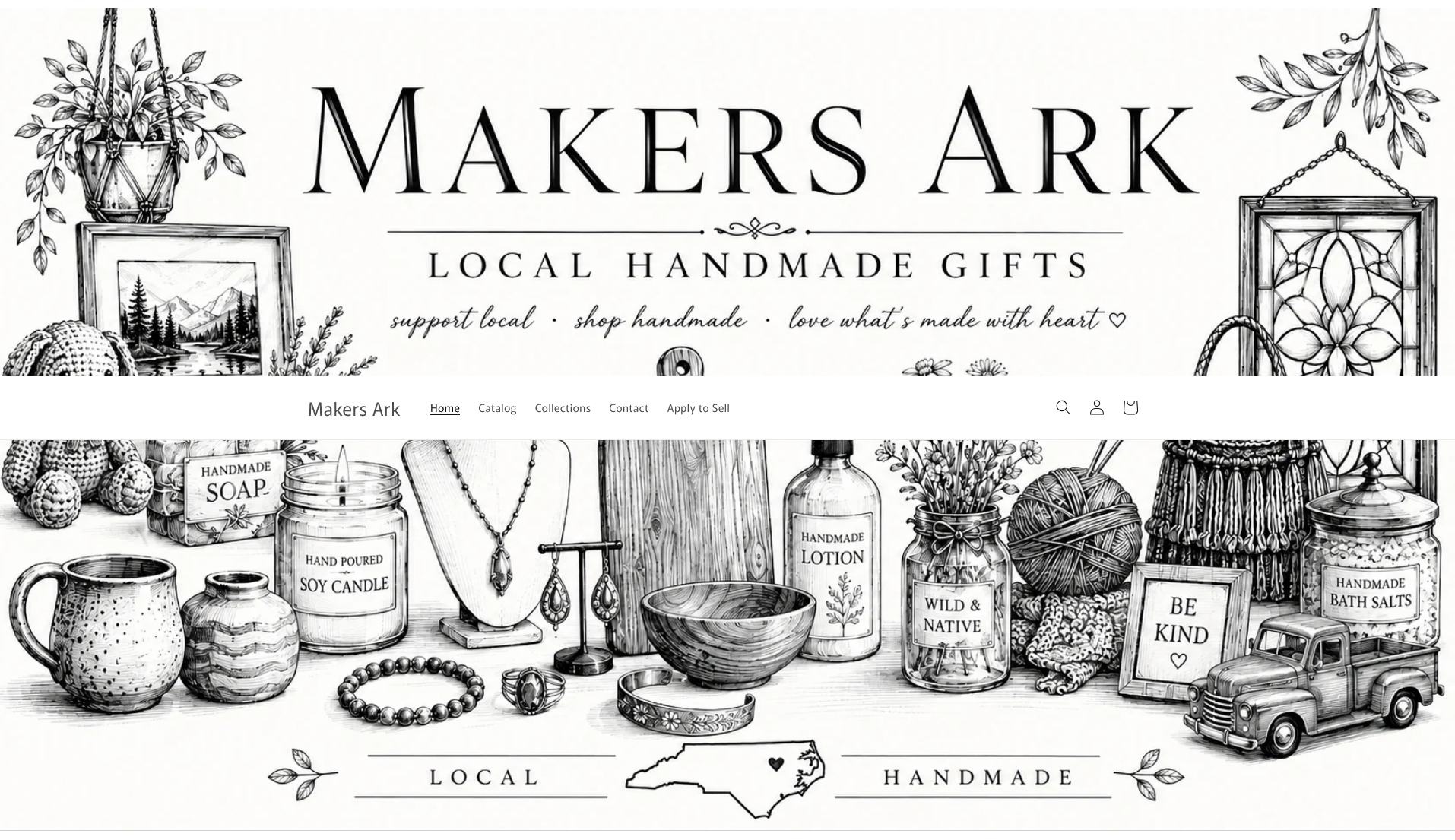 Makers Ark Studio, a local handmade gift shop featuring Art by Herb and other handcrafted creations.