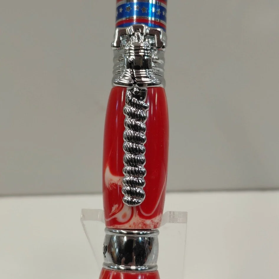 Handcrafted Red Resin Liberty Bell Pen | Art by Herb