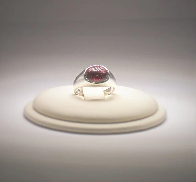 Men's Silver Ring with Oval Garnet – Size 10