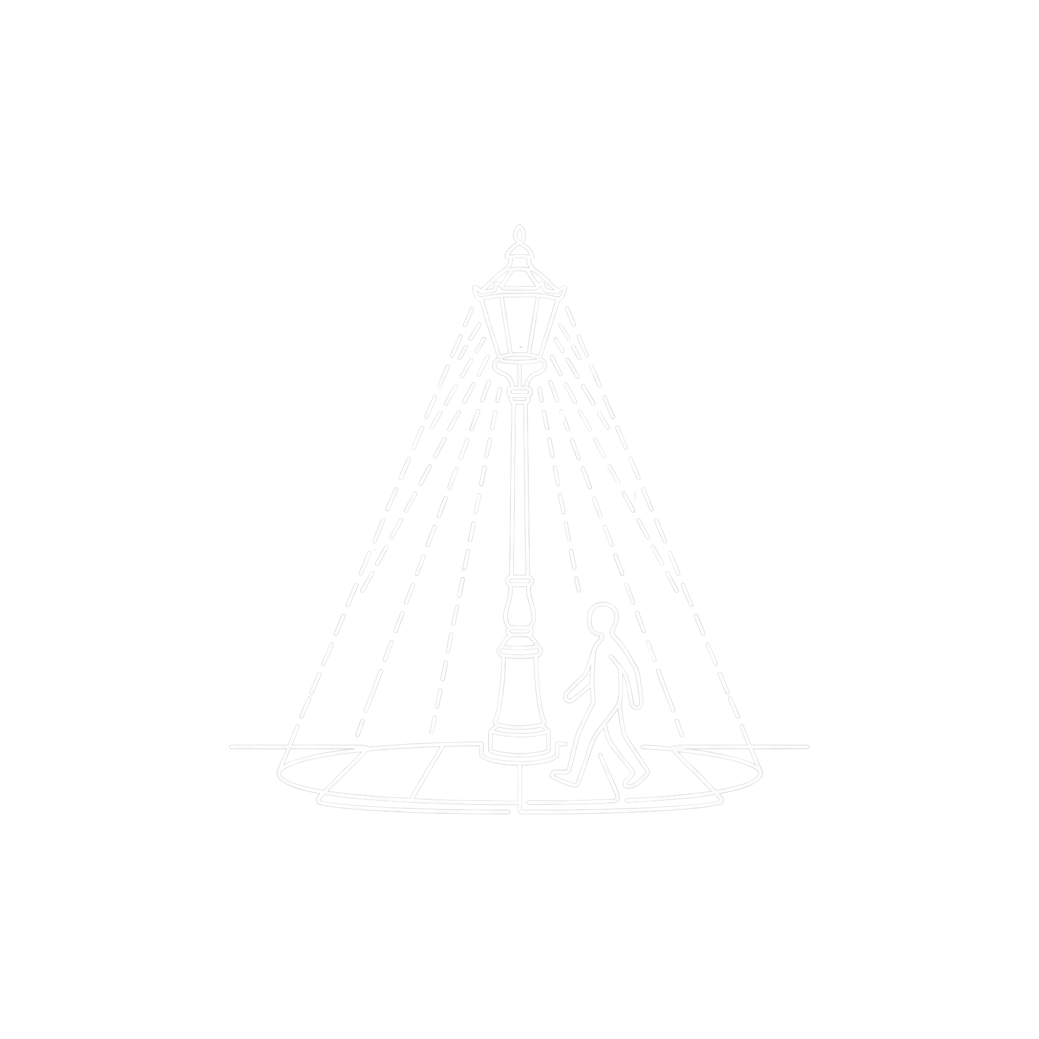 Line drawing of a street lamp with water splashing and flowing around its base.
