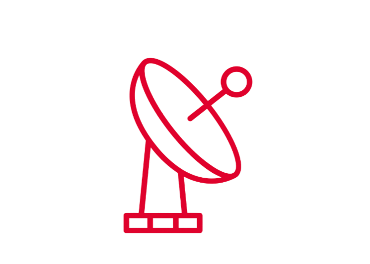 Rote Satellitenschüssel auf einem schwarzen Hintergrund.