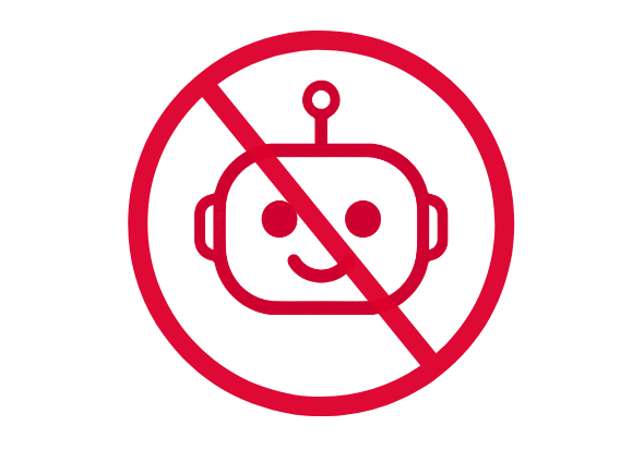 Icon eines Roboters mit durchgestrichenem Kreis, Symbol für keinen Roboter