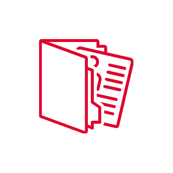 Symbol für Dokumente oder Akten in roter Linienzeichnung auf schwarzem Hintergrund.