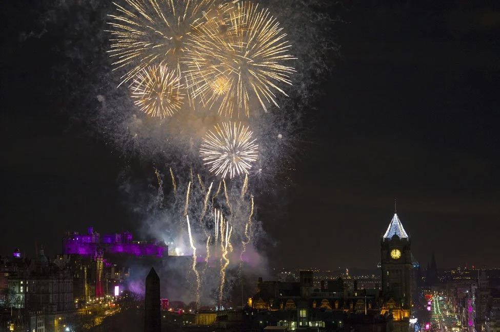 Fireworks display lighting up the night sky over the Sparkling city of Edinburgh