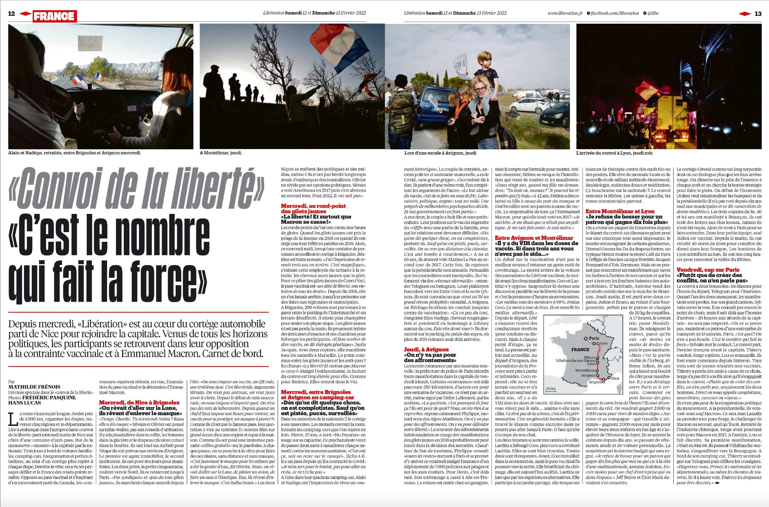 A collage of five photos from protests and rallies in France, showing people holding flags, outdoor gatherings, and political demonstrations.