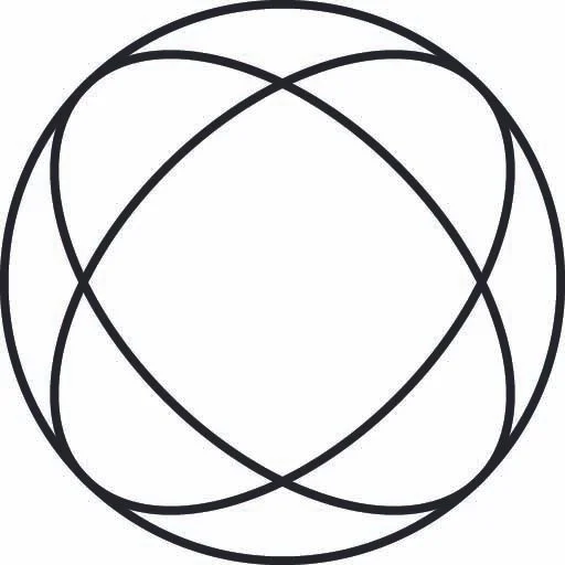 Black geometric design with overlapping circles forming a symmetrical pattern.