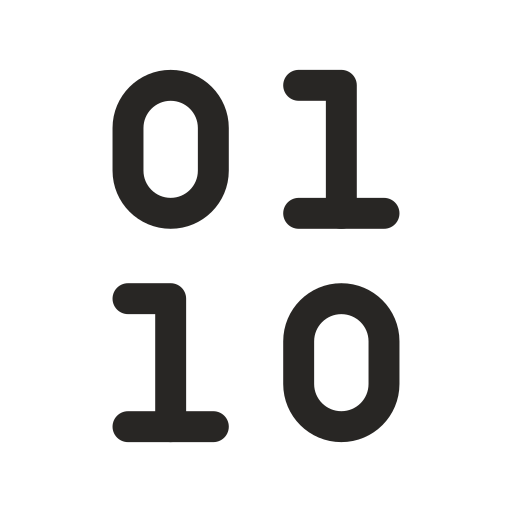 Black background with large, gray, stylized digital-style numbers 0, 1, 1, 0 arranged in a grid.