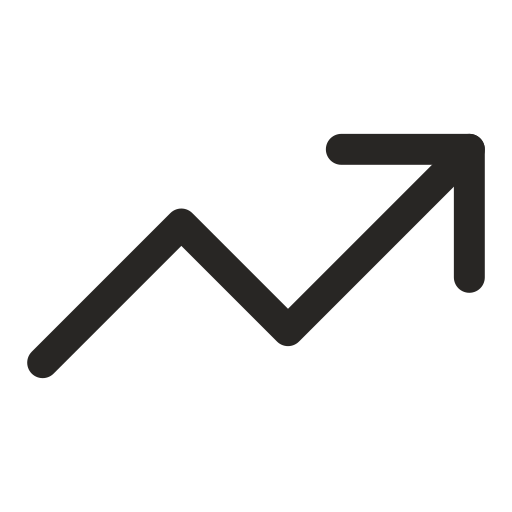 Black line graph with an upward trend and arrow on a black background.