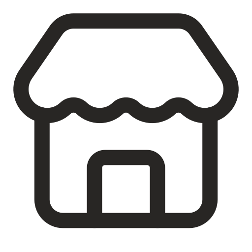 Simple black outline of a small house with a pitched roof and a front door.