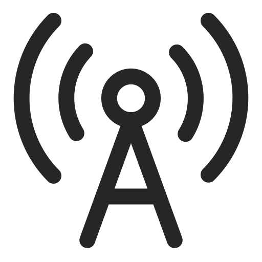 Icon of a radio tower emitting radio signals.