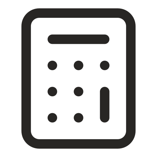 Icon of a calculator with a dark outline and buttons.