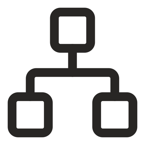 A simple black and white diagram of a hierarchy or network with one top node connected to two lower nodes.