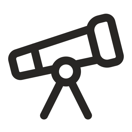 A telescope on a tripod against a black background.