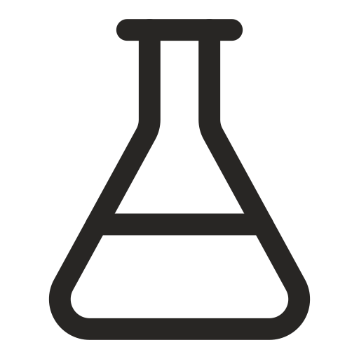 Black outline of a laboratory flask with liquid inside, symbolizing science or chemistry.