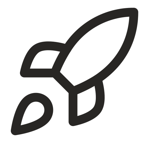 Simple black outline of a rocket with two leaves, symbolizing eco-friendly or sustainable technology