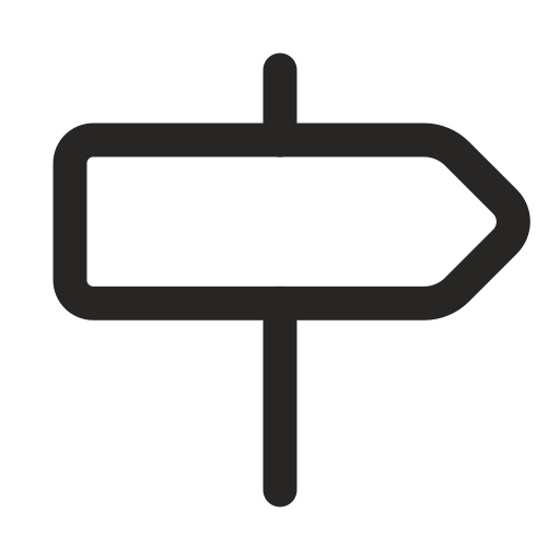 Silhouette of a directional road sign pointing to the right.